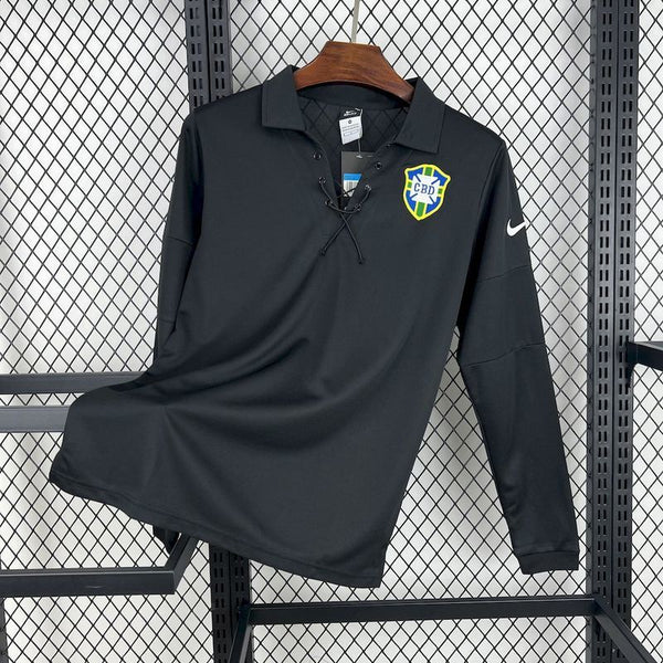 Camiseta Brasil Especial Negro Manga Larga Retro 04-05 frontal